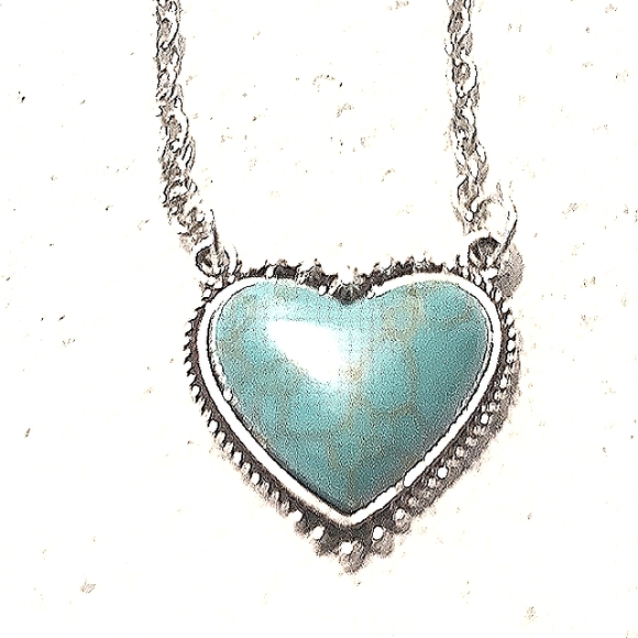Vintage Boho Southwest Heart Necklace Turquoise Blue Ston Silver NEW in pkg - Picture 9 of 12